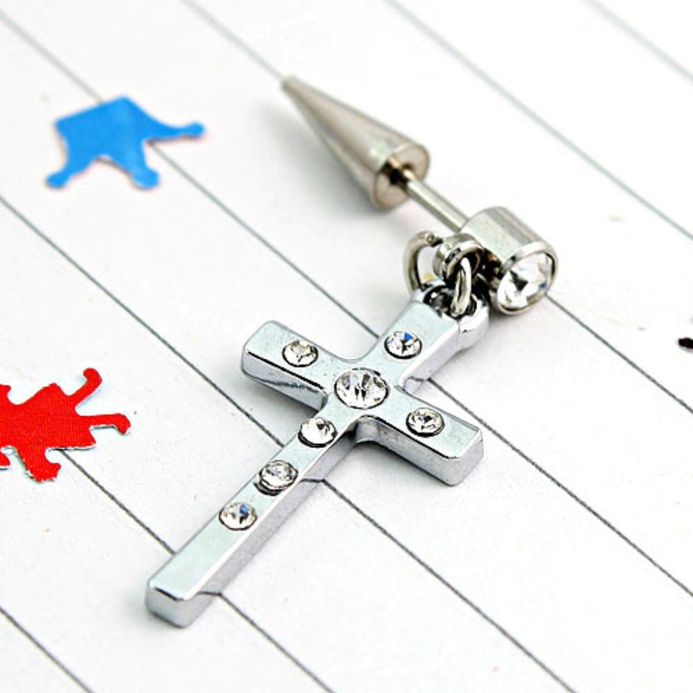 Earring ~ Silver ~ Austrian Crystals ~ Cross ~ Dangle ~ 2 Colors